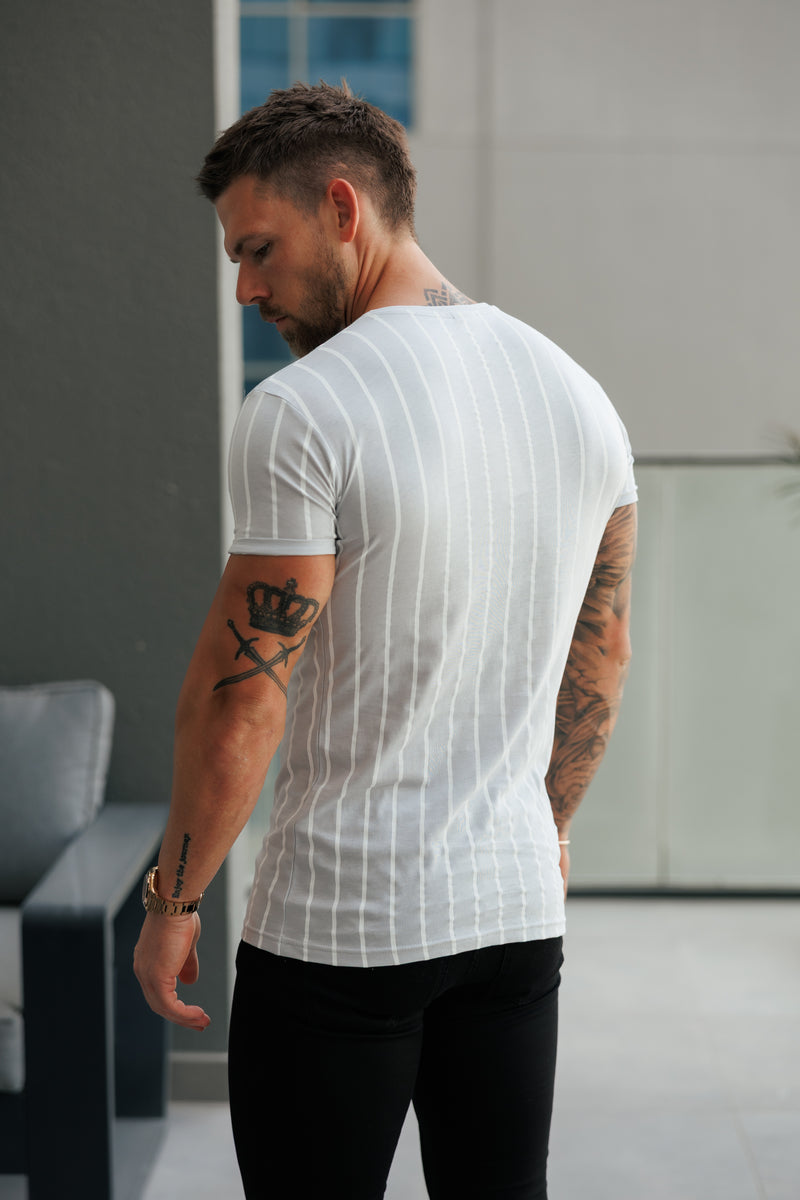 Father Sons Printed Light Grey / White Stripe Fitted T Shirt - FSH1172