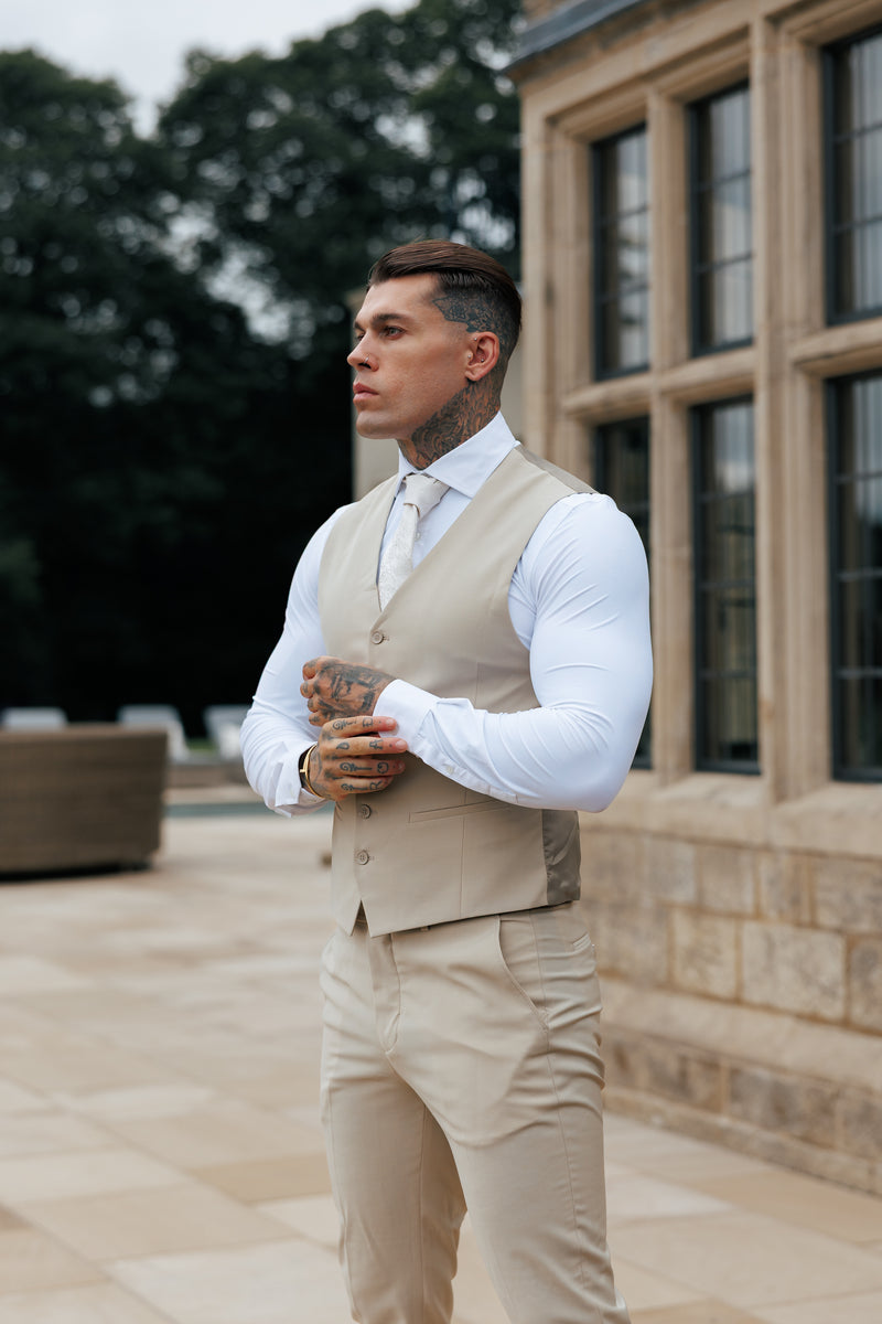 Father Sons Slim Formal Waistcoat Beige - FSW011
