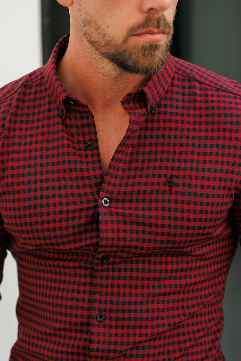 Father Sons Super Slim Ultra Stretch Red & Black Check - FS473
