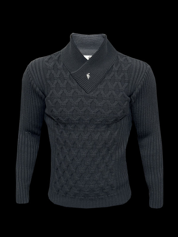 Father Sons Chunky Cable Knit Gun Powder / Charcoal Jumper - FSJ065