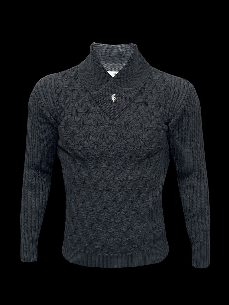 Father Sons Chunky Cable Knit Gun Powder / Charcoal Jumper - FSJ065