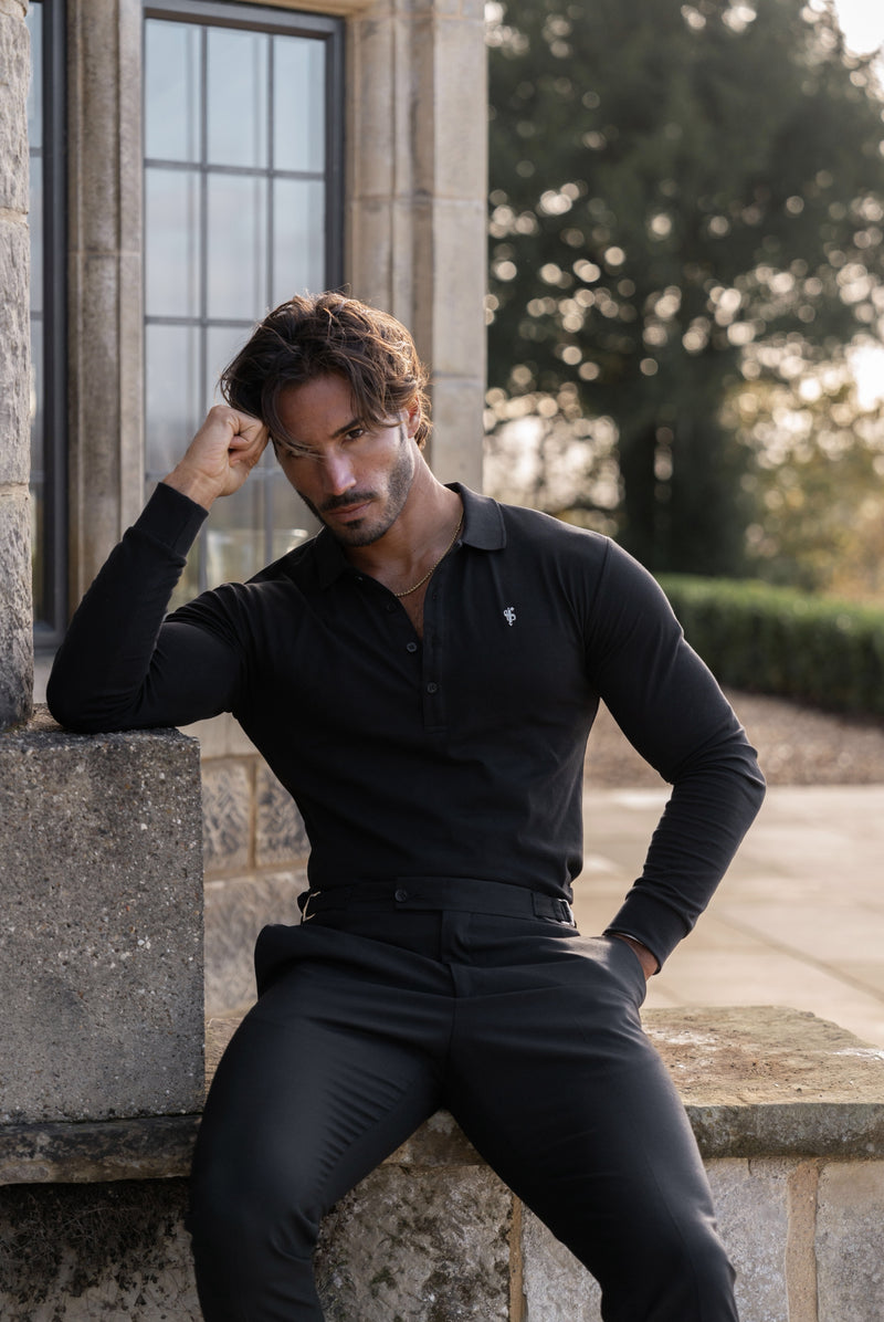 Father Sons Classic Black / Silver Polo Shirt Long Sleeve - FSH1396