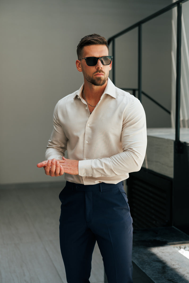 Father Sons Classic Oxford Touch Long Sleeve Beige with Cutaway Collar - FS1175