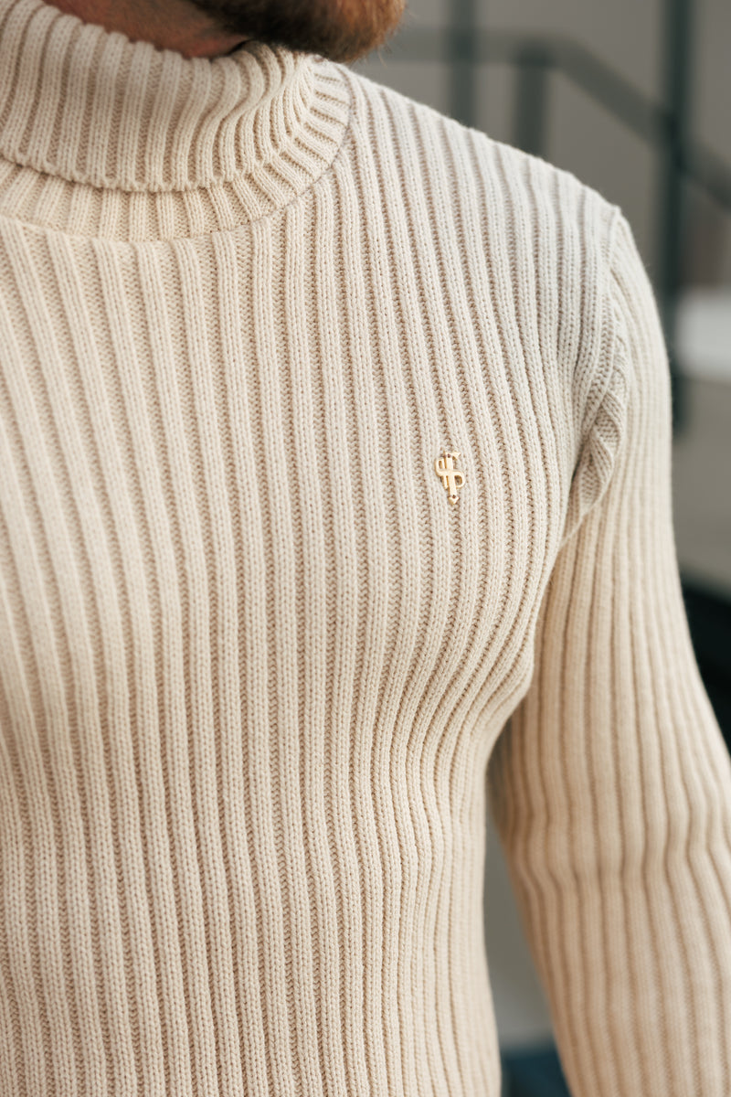 Father Sons Ribbed Knit Beige Roll Neck Jumper - FSJ112 (PRE ORDER 12TH NOVEMBER)