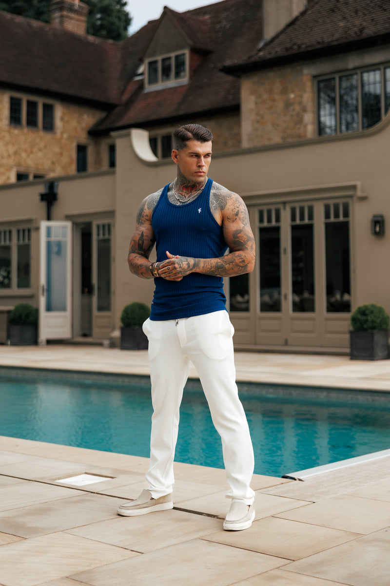Father Sons Classic New Navy / White Ribbed Knit Super Slim Vest - FSH1328