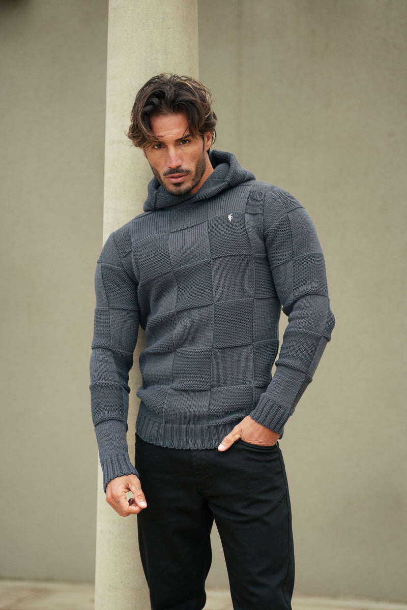 Father Sons Gunmetal Checkerboard Knitted Hoodie - FSJ136 (PRE ORDER 11TH DECEMBER)