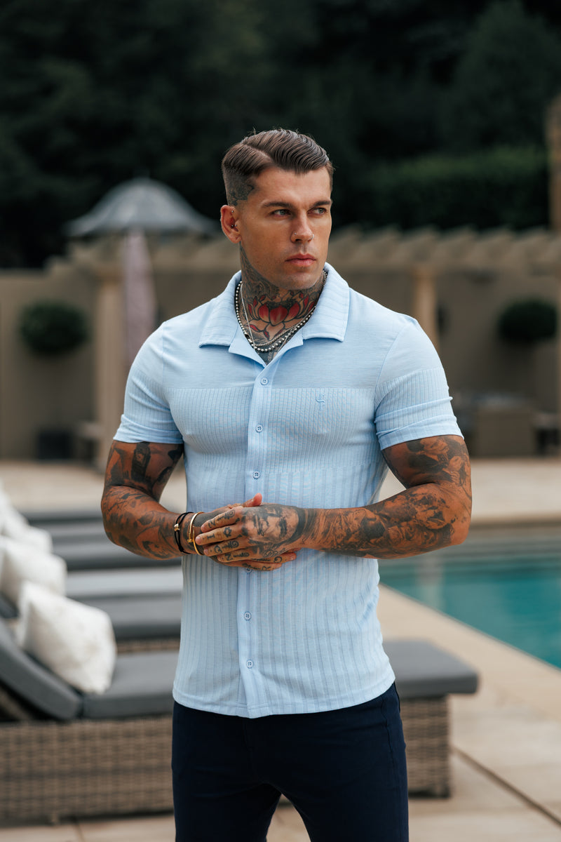 Father Sons Jersey Revere Vertical Stripe Light Blue Shirt Short Sleeve - FSR027
