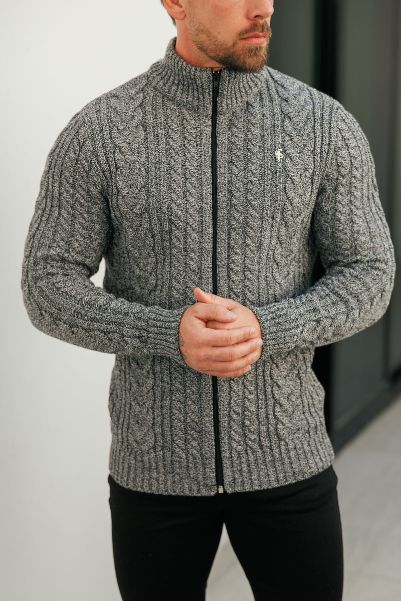 Father Sons Funnel Neck Full Zip Cardigan Black / White Two Tone -  FSJ145 (PRE ORDER 21ST DECEMBER)