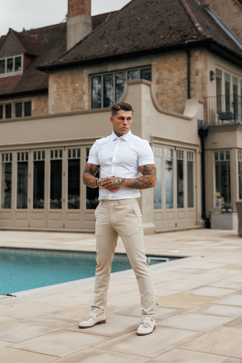 Father Sons Super Slim Stretch Classic White Short Sleeve with Cutaway Collar - FS1184