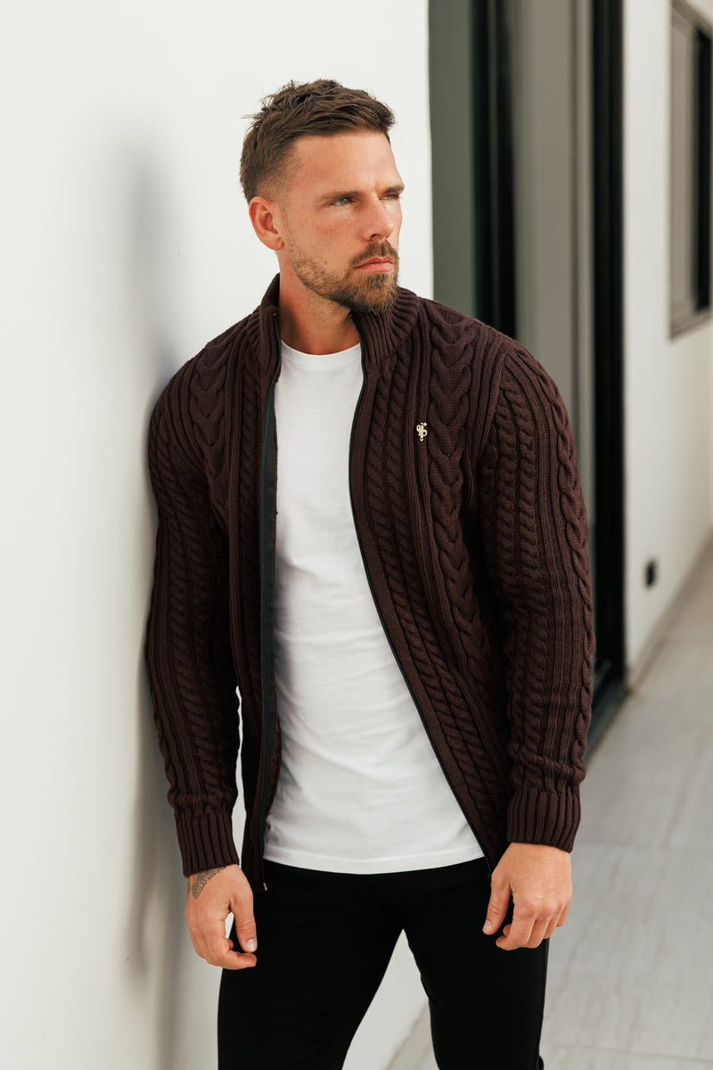 Father Sons Funnel Neck Full Zip Cardigan Brown -  FSJ142 (PRE ORDER 21ST DECEMBER)