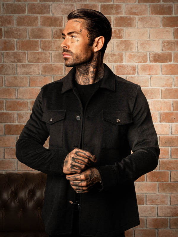 FS Brushed Button Up Plain Jacket Black - FSN182
