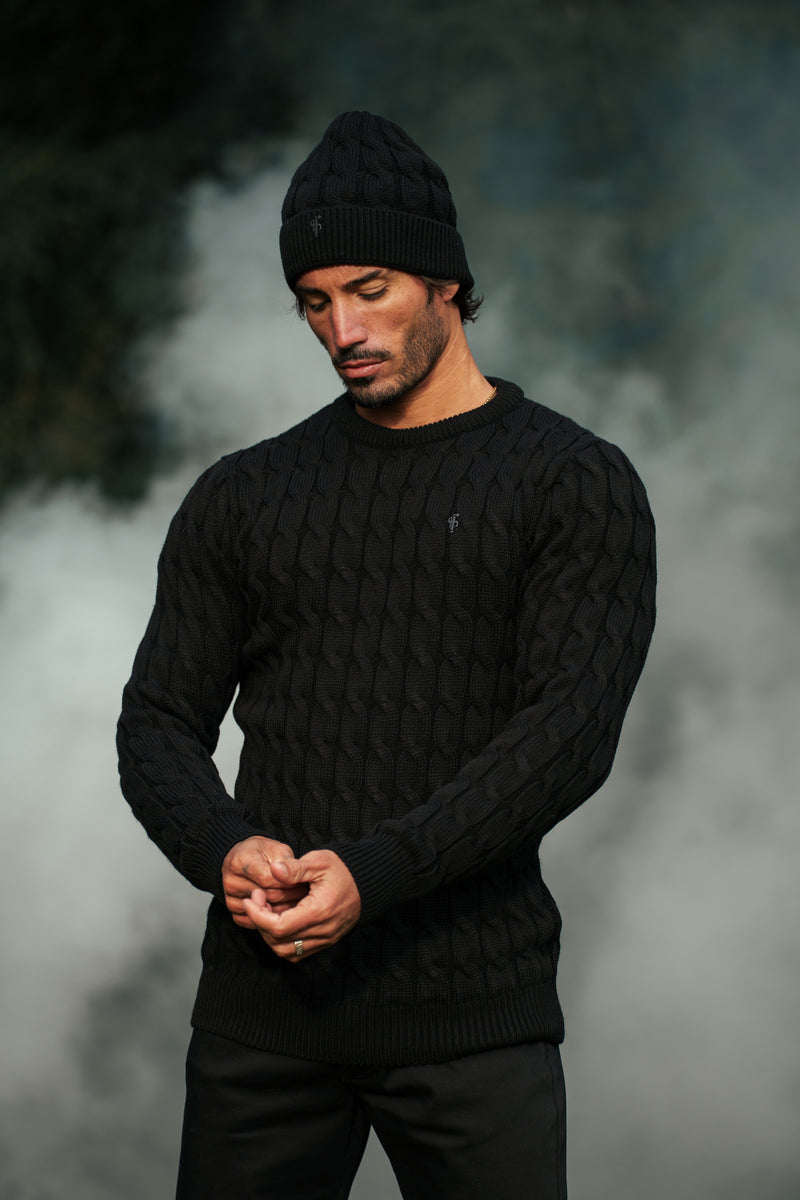 Father Sons Link Weave Knit Black Crew Neck Jumper - FSJ124