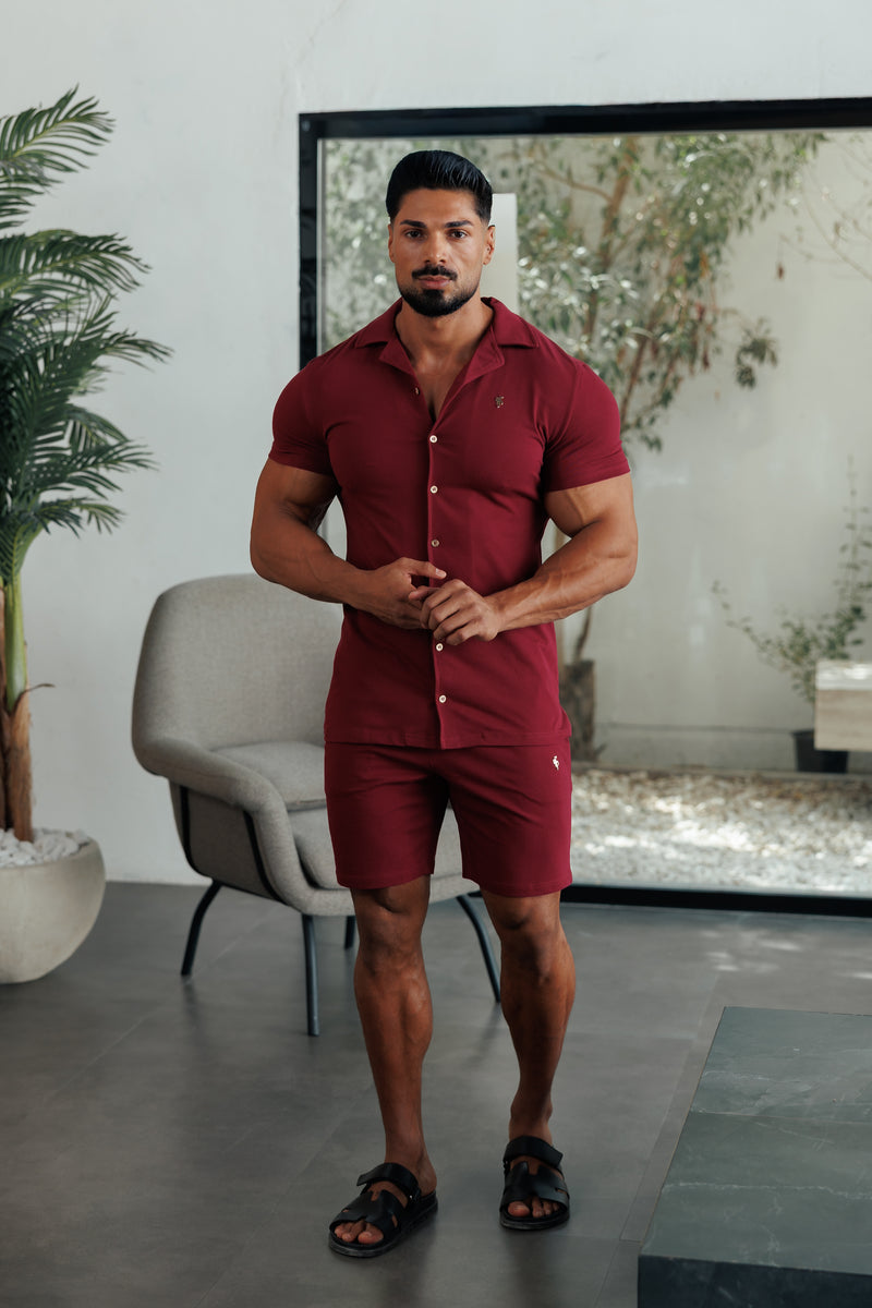 Father Sons Stretch Wine / Gold Pique Revere Shirt Short Sleeve - FSH1388