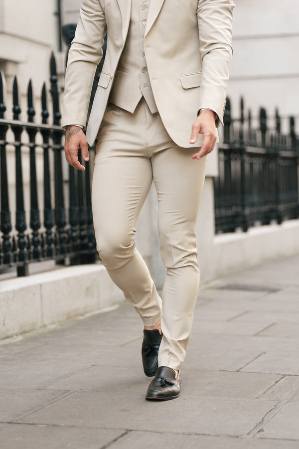 Father Sons Slim Formal Beige Stretch Trousers - FST038 (PRE ORDER 14TH AUGUST)