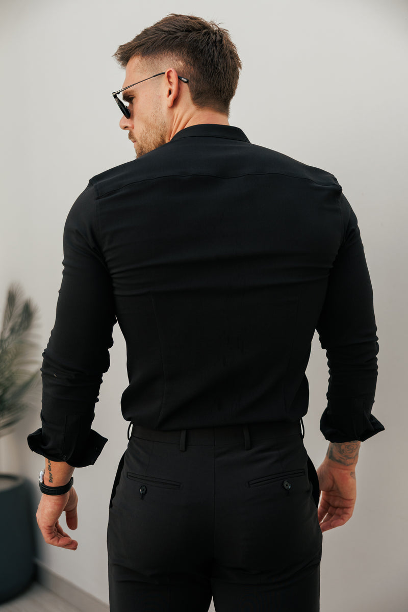 FS Super Slim Scuba Black Long Sleeve Stretch with Grandad Collar - FS1171