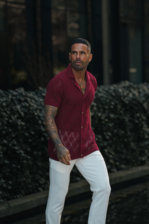 Father Sons Crochet Shirt Wine Short Sleeve - FSJ082 (PRE ORDER 11TH APRIL)