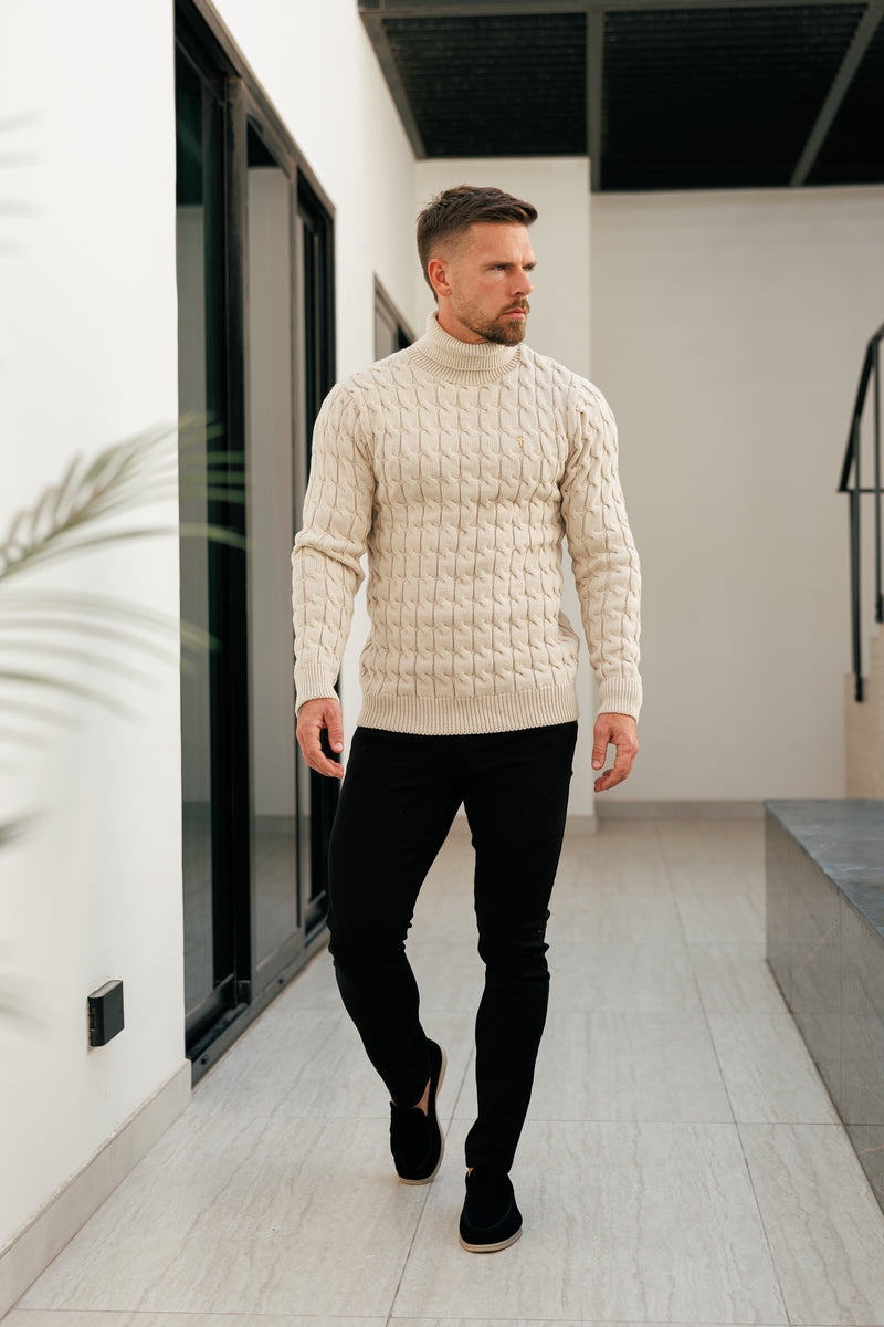 Father Sons Link Weave Knit Beige Roll Neck Jumper - FSJ100 (PRE ORDER 12TH NOVEMBER)