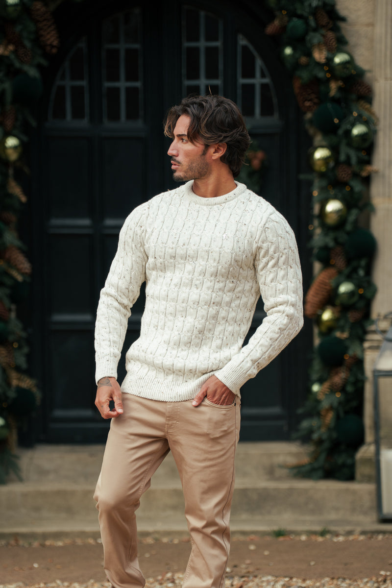 Father Sons Link Weave Knit Beige Fleck Crew Neck Jumper - FSJ128