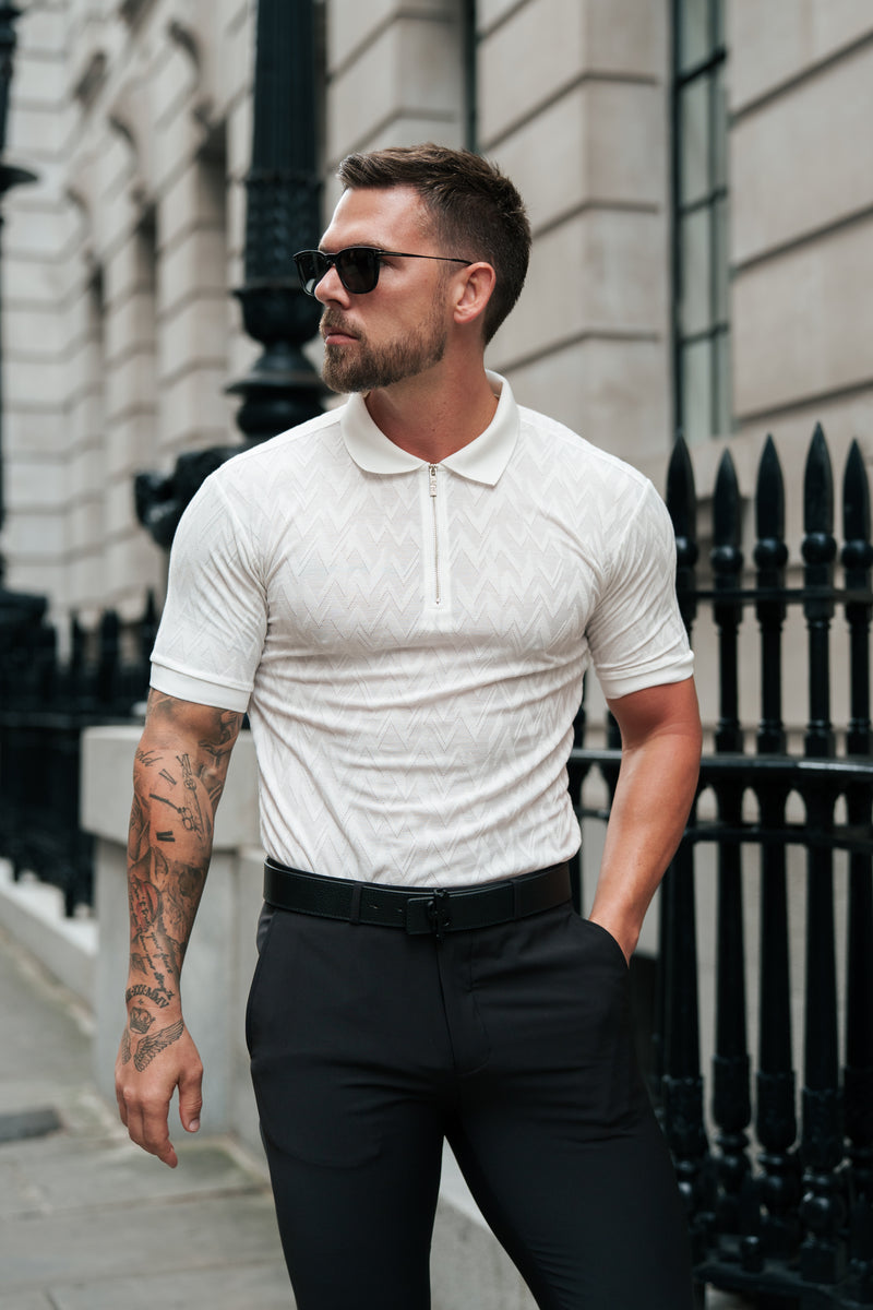 Father Sons Classic Jacquard White Chevron Zipped Polo - FSR020