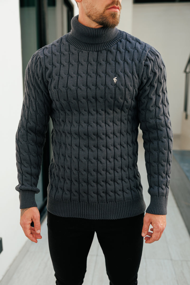 Father Sons Link Weave Knit Charcoal Roll Neck Jumper - FSJ105 (PRE ORDER 12TH NOVEMBER)
