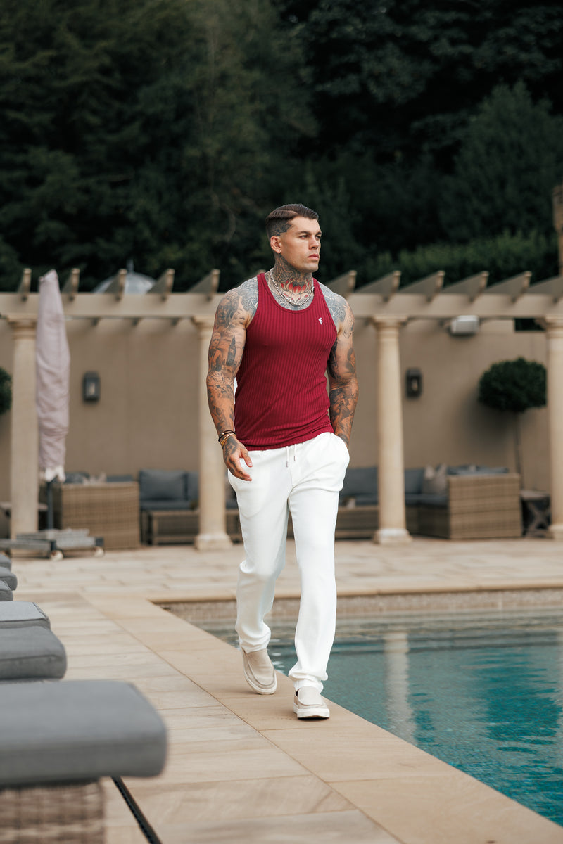 Father Sons Classic Burgundy / White Ribbed Knit Super Slim Vest - FSH1326