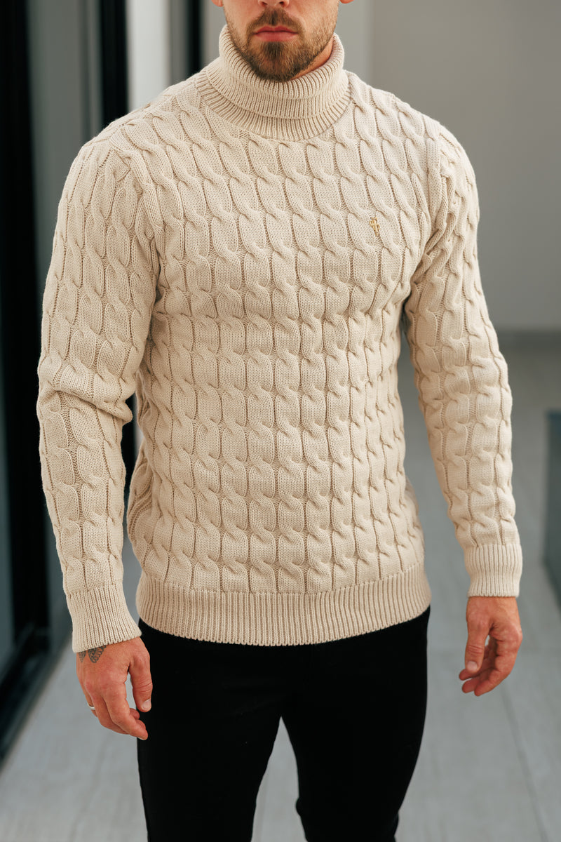 Father Sons Link Weave Knit Beige Roll Neck Jumper - FSJ100 (PRE ORDER 12TH NOVEMBER)