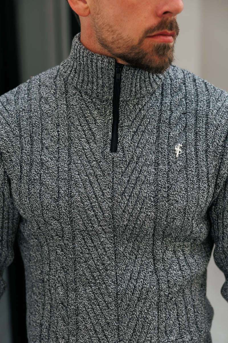 FS Funnel Neck Jumper with Quarter Zip Black / White Two Tone - FSJ154 (PRE ORDER 29TH DECEMBER)