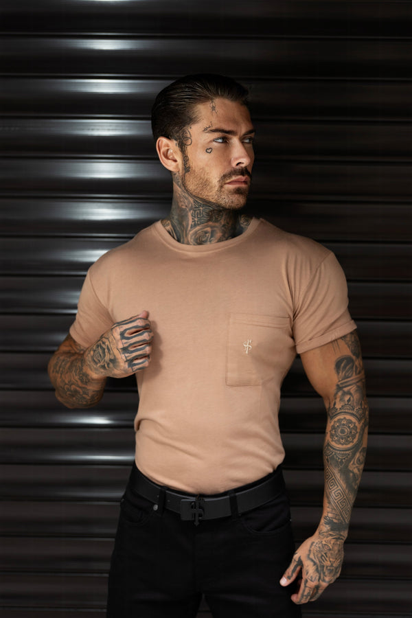 Father Sons Taupe Bamboo Crew T Shirt With Pocket Short Sleeve- FSH1100