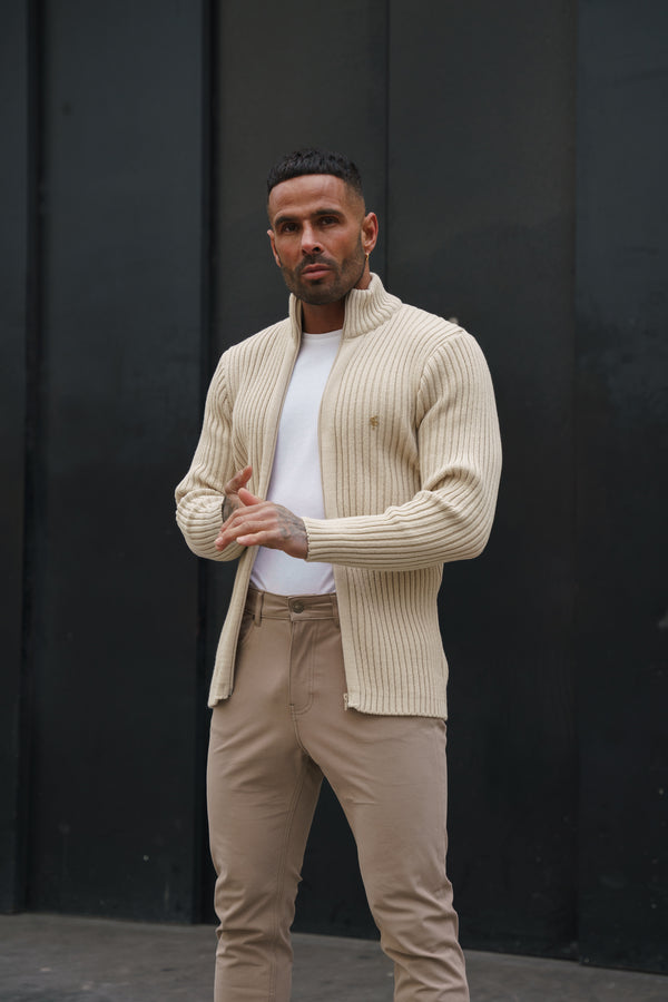 Father Sons Chunky Beige Ribbed Zipped Cardigan - FSJ069 (PRE ORDER 28TH FEBRUARY)