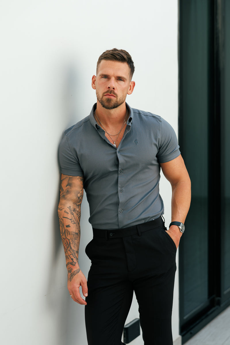 Father Sons Classic Stretch Oxford Short Sleeve Charcoal with Button Down Collar - FS1215