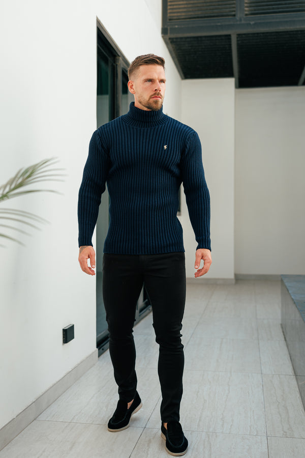 Father Sons Ribbed Knit Navy Roll Neck Jumper - FSJ115 (PRE ORDER 12TH NOVEMBER)