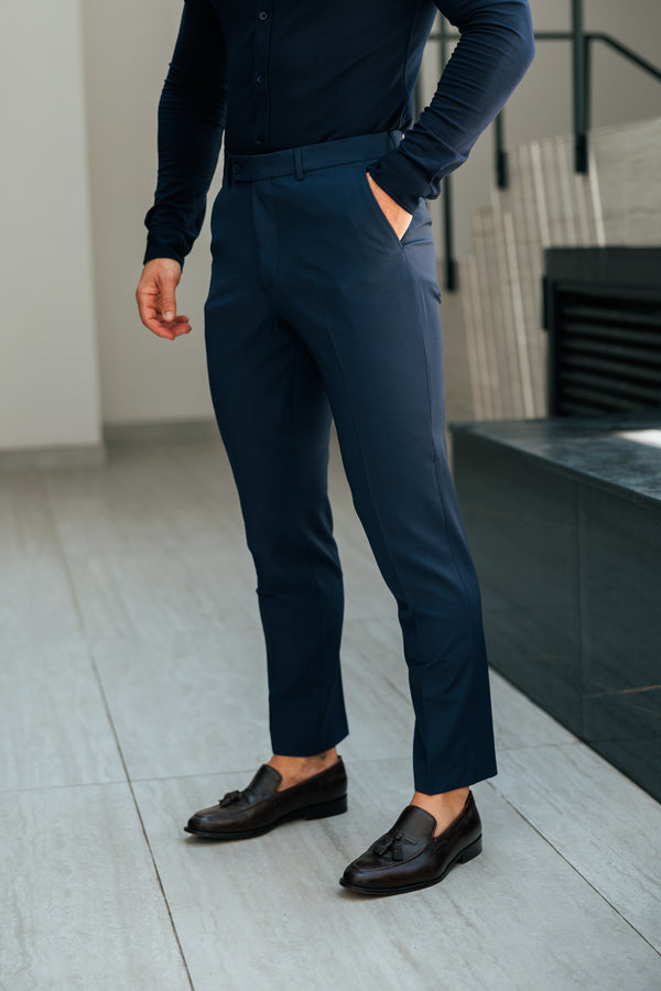 Father Sons Relaxed Formal Navy Stretch Trousers - FSTR022 RELAXED