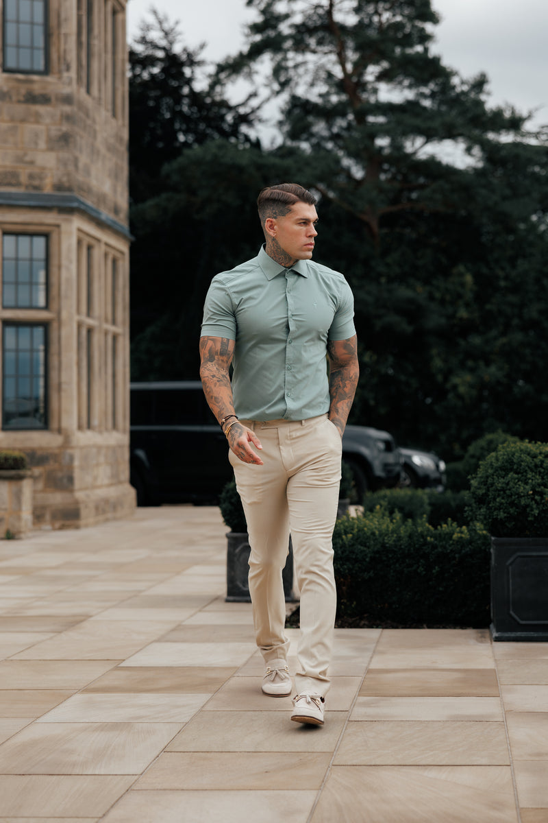 Father Sons Muscle Fit Advanced Stretch Khaki Short Sleeve with Cutaway Collar - FS1204