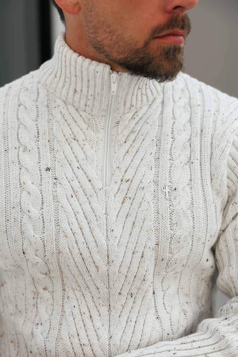 FS Funnel Neck Jumper with Quarter Zip Beige Fleck - FSJ156  (PRE ORDER 29TH DECEMBER)