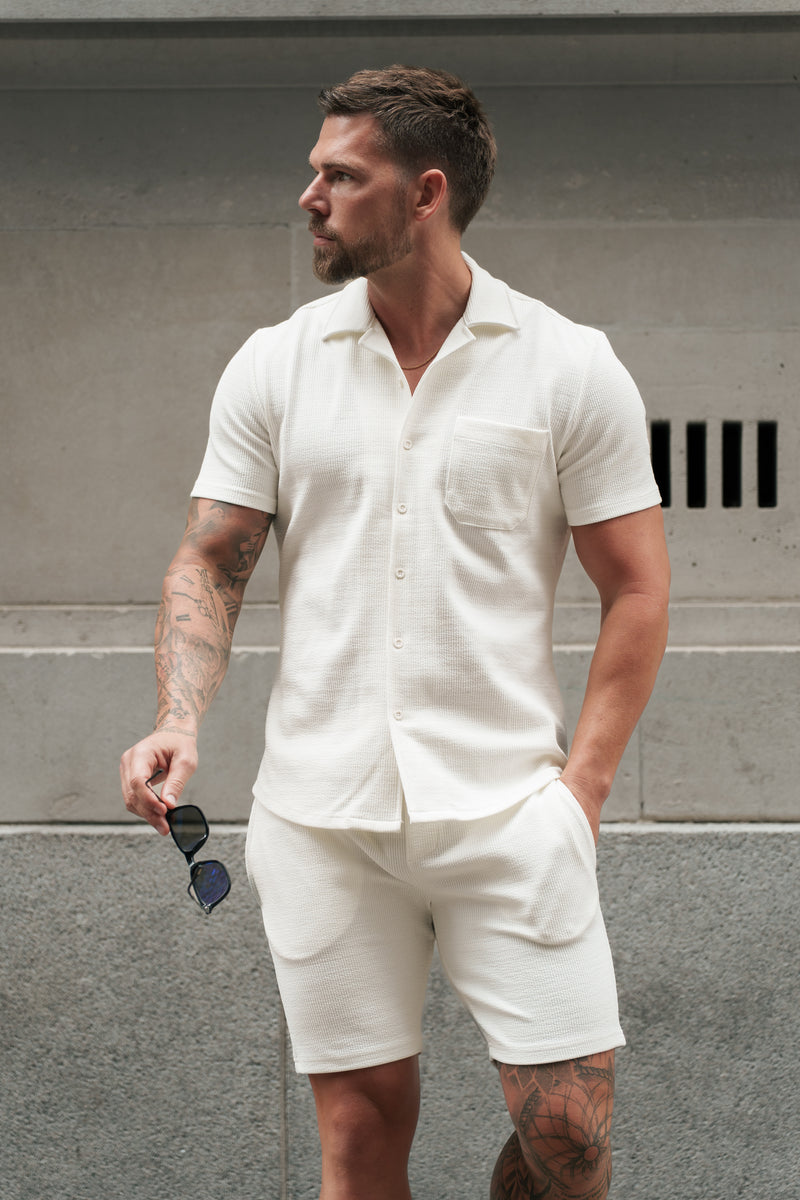 Father Sons Jersey Cord Stretch White Revere Shirt Short Sleeve - FSR017 (PRE ORDER 11TH AUGUST)