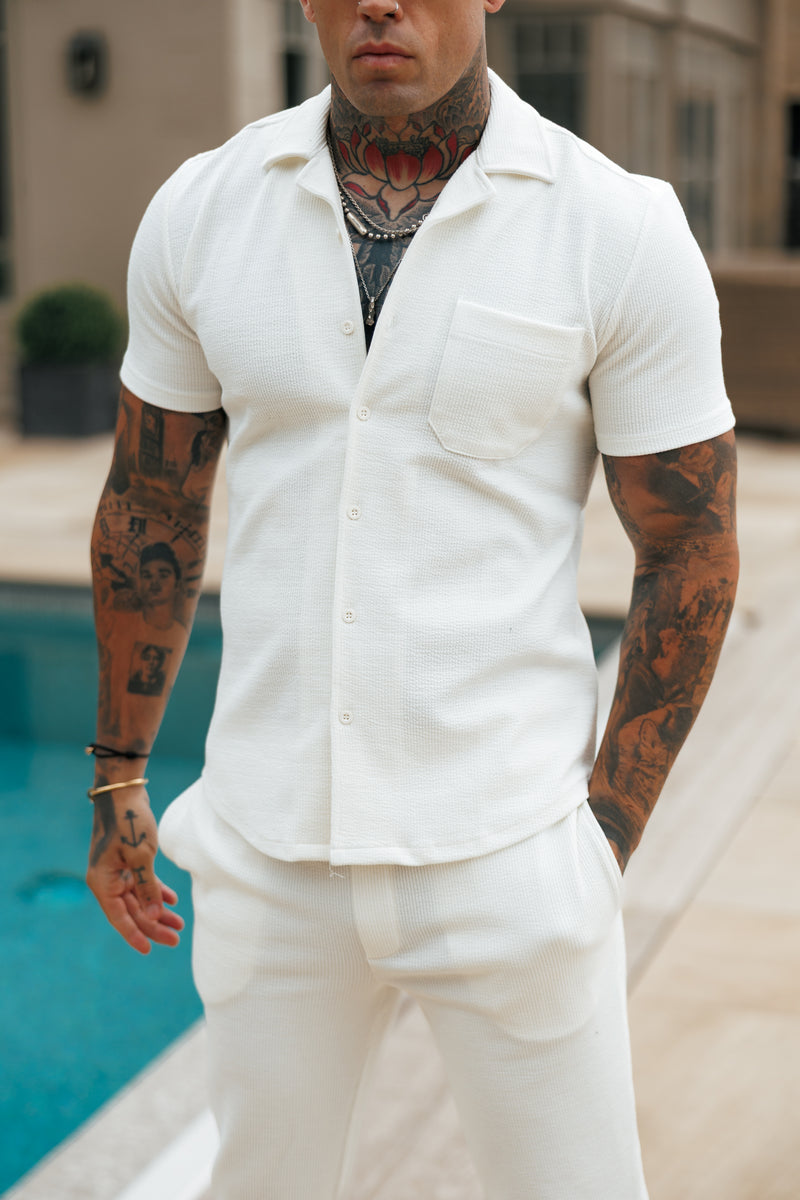 Father Sons Jersey Cord Stretch White Revere Shirt Short Sleeve - FSR017
