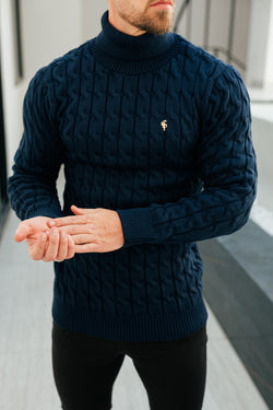 Father Sons Link Weave Knit Navy Roll Neck Jumper - FSJ103 (PRE ORDER 12TH NOVEMBER)