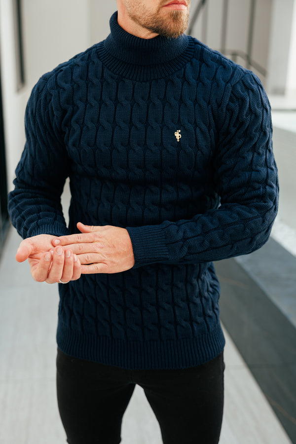 Father Sons Link Weave Knit Navy Roll Neck Jumper - FSJ103 (PRE ORDER 12TH NOVEMBER)