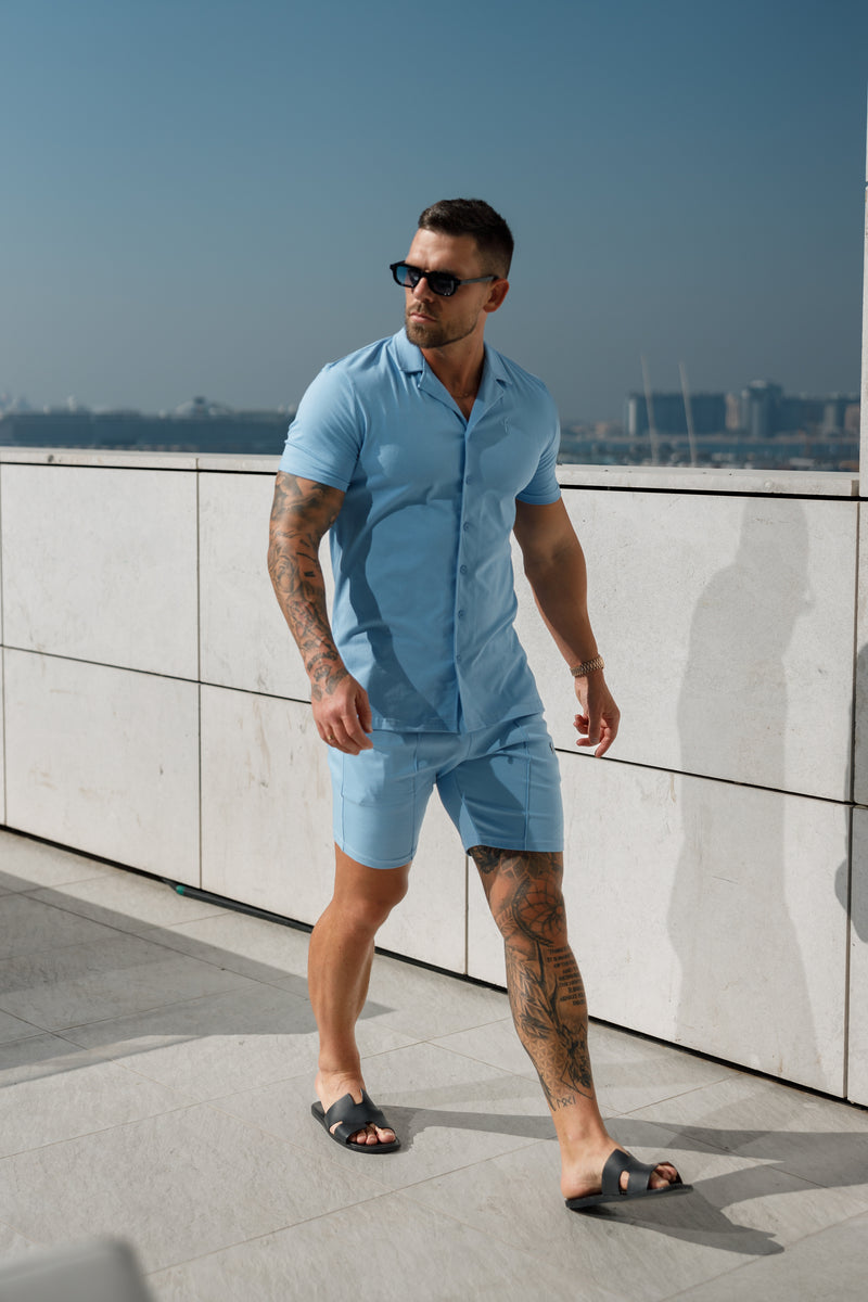 Father Sons Stretch Light Blue Pique Revere Shirt Short Sleeve - FSH1074  (PRE ORDER 11TH JUNE)