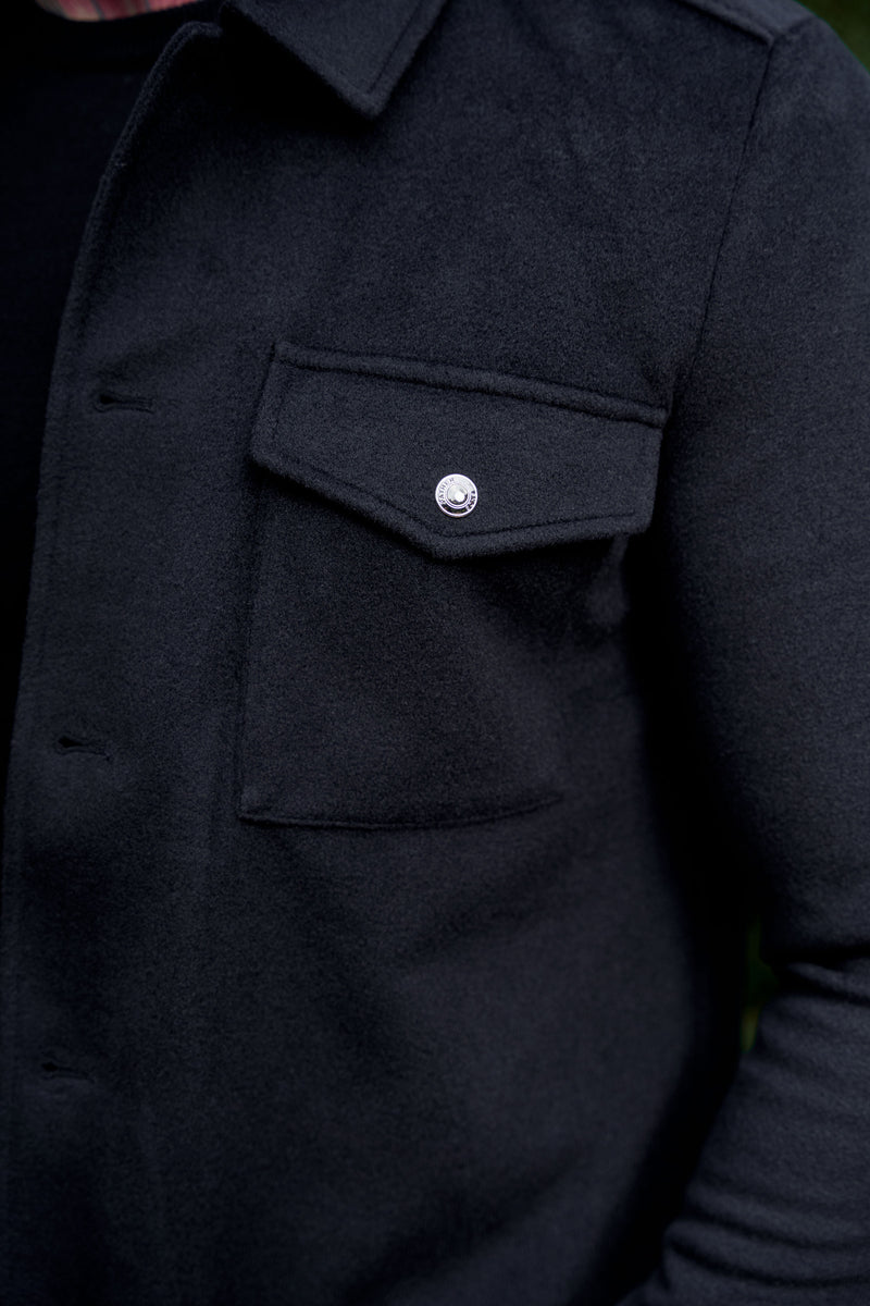 FS Brushed Button Up Plain Jacket Black - FSN182