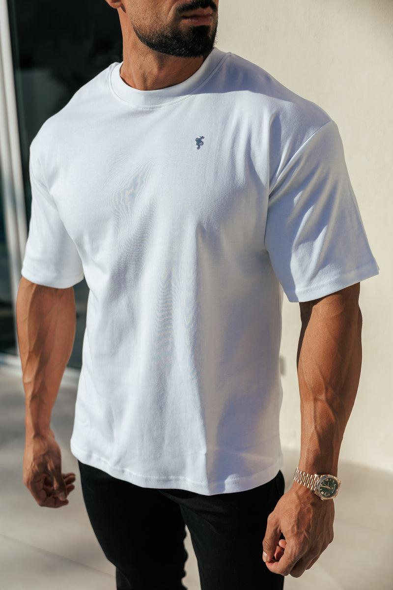 Father Sons Classic White / Silver Oversized Crew T Shirt - FSH1423