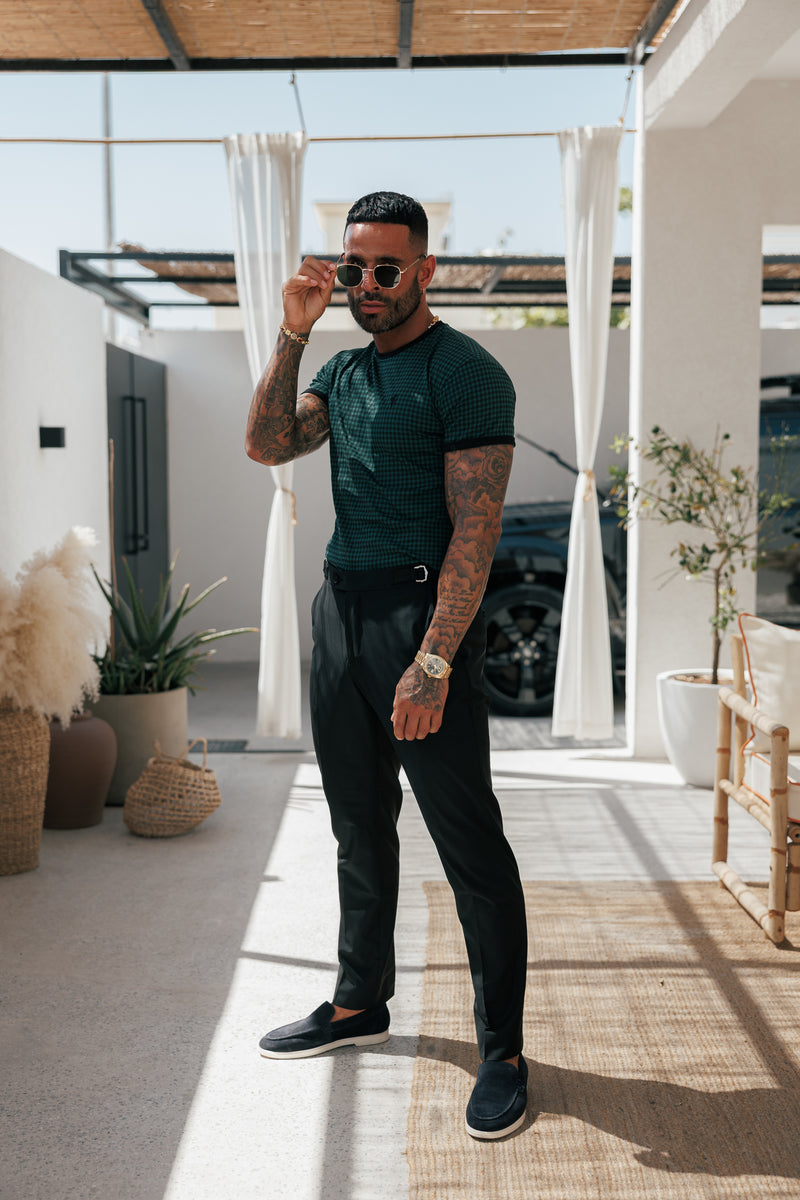 Father Sons Printed Forest Green / Black Check Fitted T Shirt - FSH1241