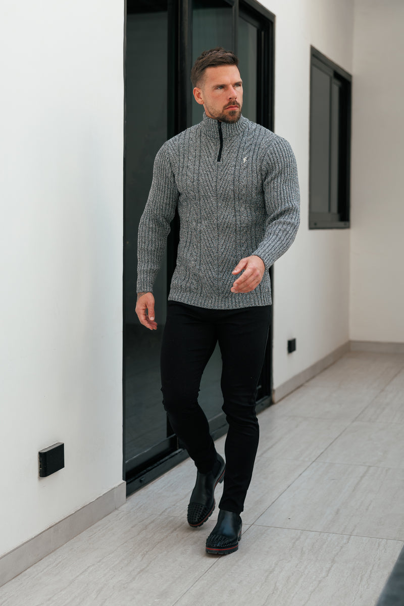 FS Funnel Neck Jumper with Quarter Zip Black / White Two Tone - FSJ154 (PRE ORDER 29TH DECEMBER)