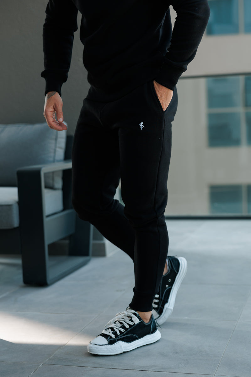 FS Plain Black Tracksuit Bottoms with FS Branding - FSH1195