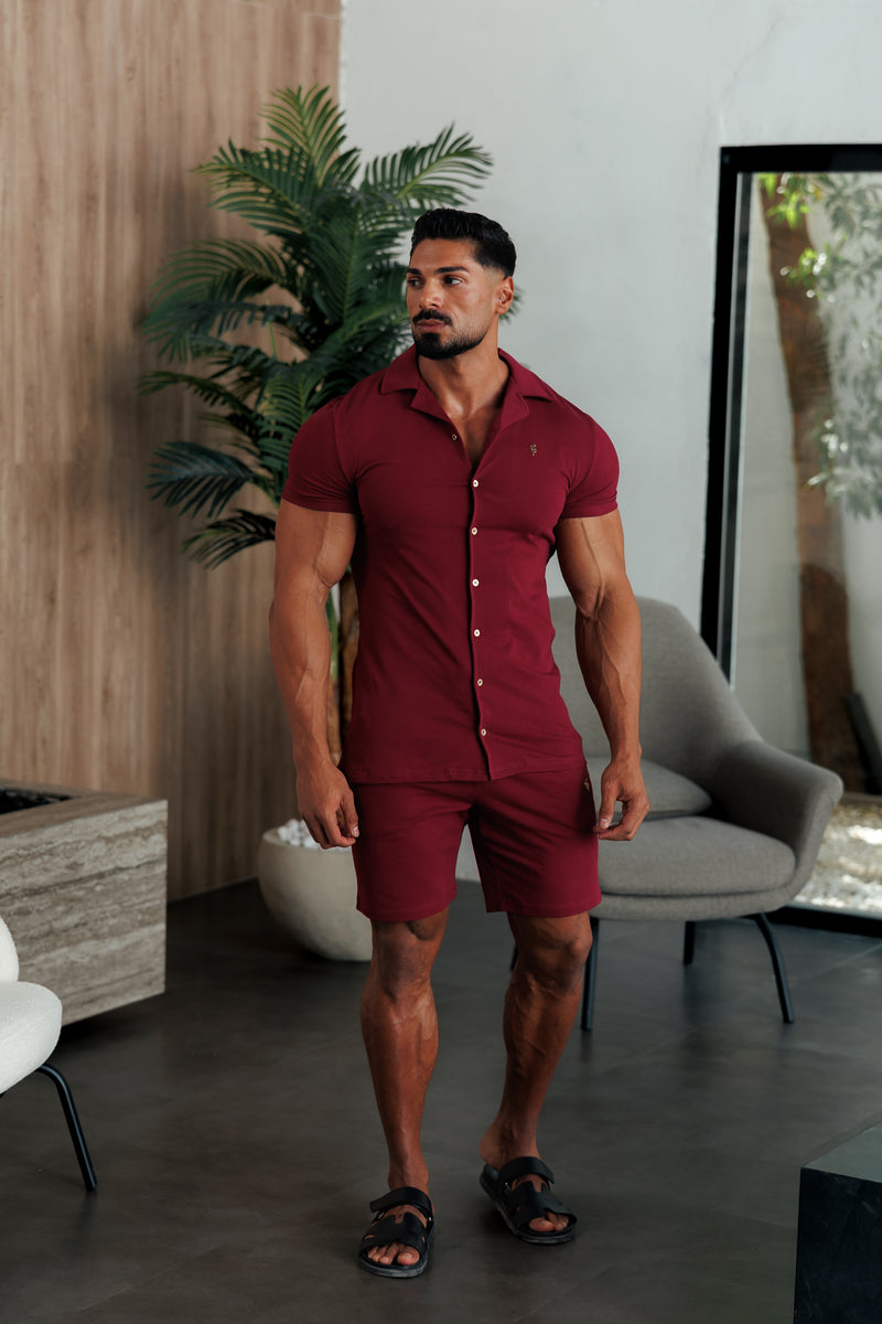 Father Sons Stretch Wine / Gold Pique Revere Shirt Short Sleeve - FSH1388