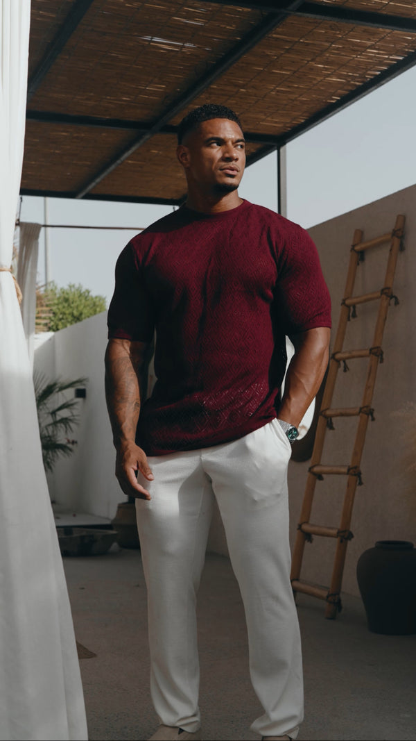Father Sons Crochet Crew T-Shirt Burgundy Short Sleeve - FSJ089