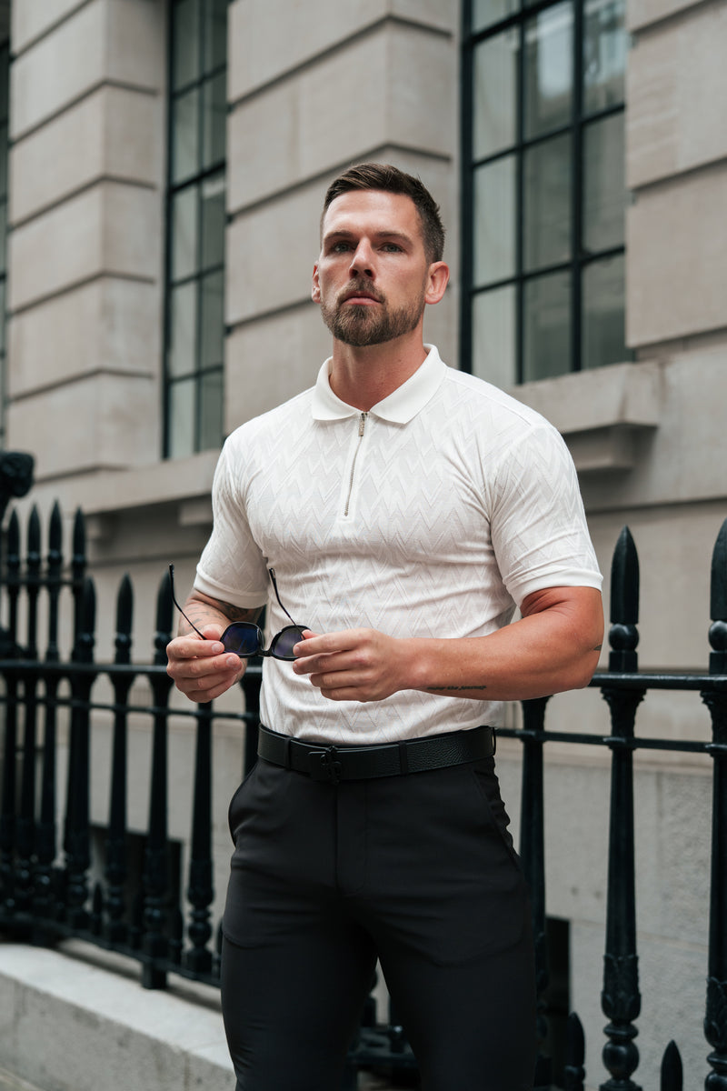 Father Sons Classic Jacquard White Chevron Zipped Polo - FSR020