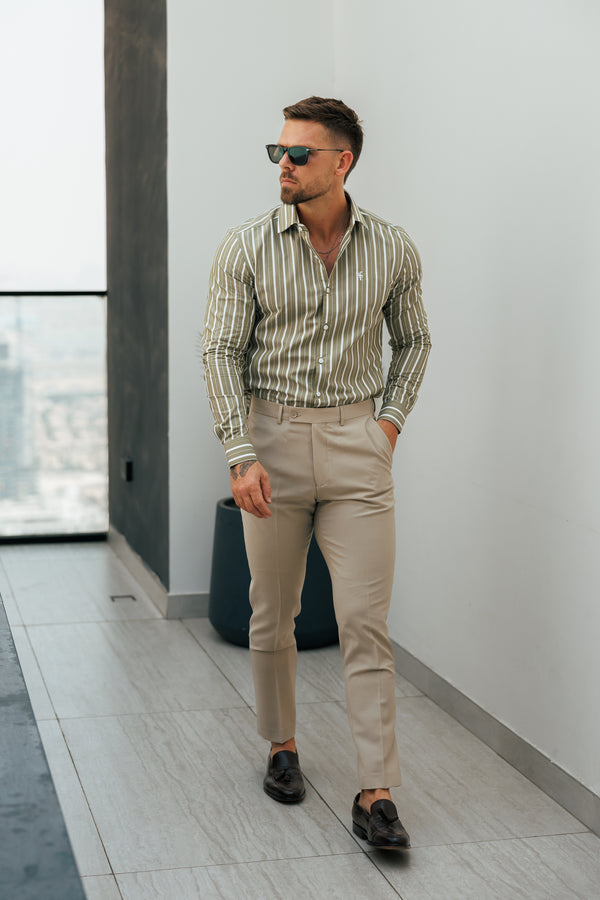 Father Sons Relaxed Formal Beige Stretch Trousers - FSTR021 RELAXED