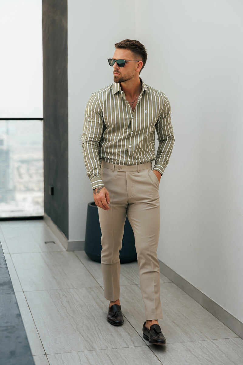 Father Sons Relaxed Formal Beige Stretch Trousers - FSTR021 RELAXED