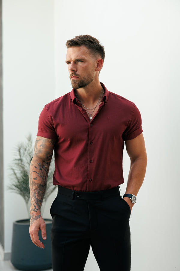 Father Sons Classic Stretch Oxford Short Sleeve Oxblood / Burgundy with Button Down Collar - FS1213